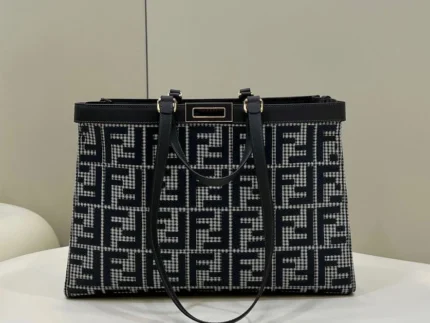 Replica Fendi 8BH374 X-Tote Gray houndstooth wool shopper with FF embroidery