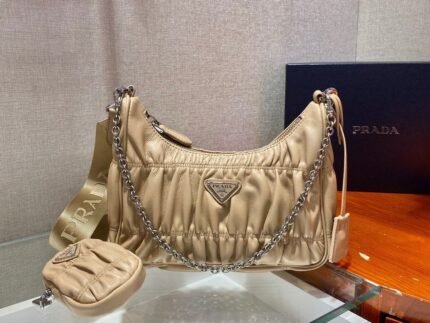Replica Prada 1BH204 Mini Bags Prada Crossbody Leather bag In Apricot