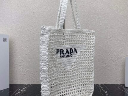 Replica Prada 1BG393 Raffia tote bag White