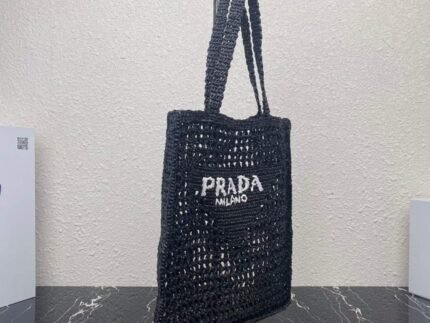 Replica Prada 1BG393 Raffia tote bag Black