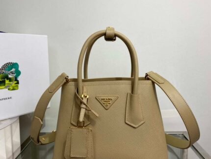 Replica Prada 1BG443 Prada Double Saffiano leather mini bag Tan