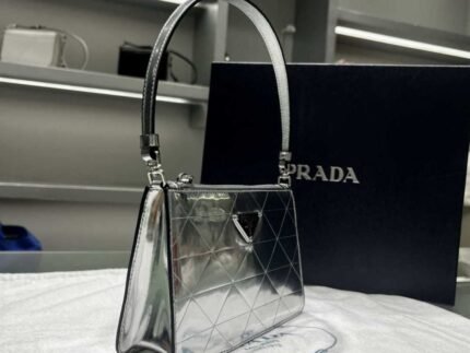 Replica Prada 1BC155 Saffiano leather mini Shoulder bag Silver