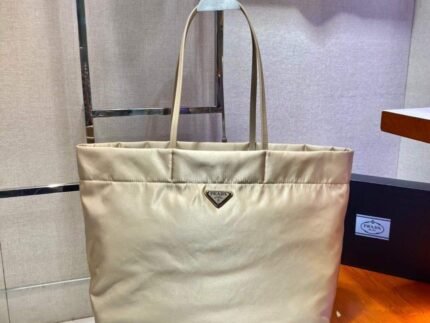 Replica Prada 1BG107 Re Nylon Medium Tote Bag Apricot