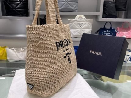 Replica Prada Small Raffia tote bag 1BG422 Apricot