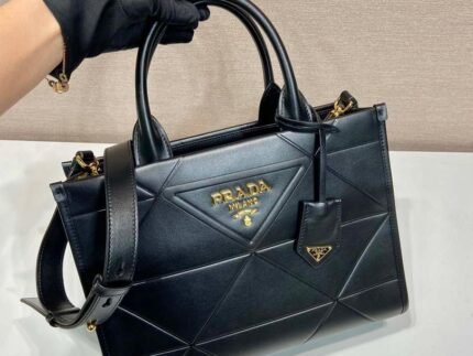 Replica Prada 1BA379 Small leather Prada Symbole bag with topstitching Black