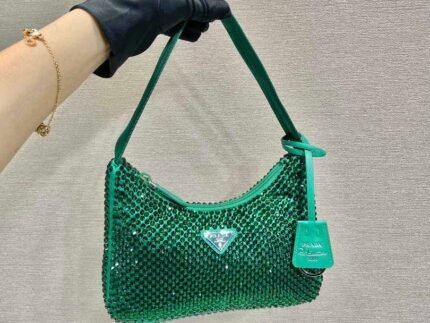 Replica Prada 1NE515 Satin mini-bag with artificial crystals Jade green