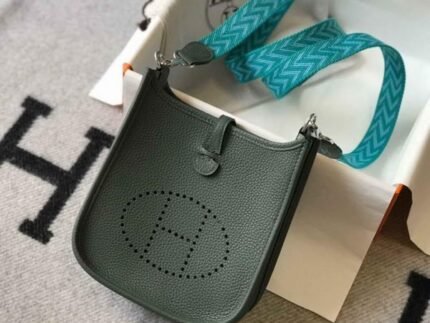 Replica Hermes Evelyne Bag Hermes Mini Crossbody Bag 20412 Silver Buckle Dark Green