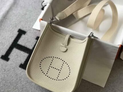Replica Hermes Evelyne Bag Hermes Mini Crossbody Bag 20406 Silver Buckle Beige