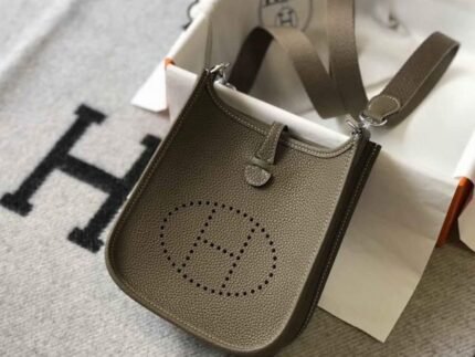 Replica Hermes Evelyne Bag Hermes Mini Crossbody Bag 20400 Silver Buckle Dark Gray