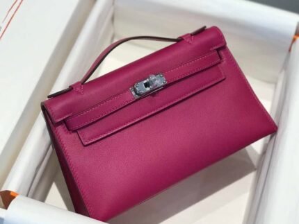 Replica Hermes Kelly Pouchette Swift Leather clutch bag Silver H230263