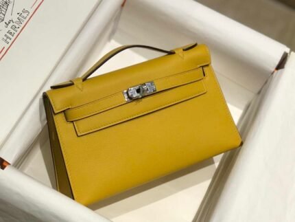 Replica Hermes Kelly Pouchette Swift Leather clutch bag Silver H230257