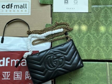 Replica Gucci 443447 GG Marmmont wallet with chain Black leather