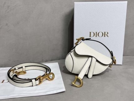 Replica Dior S5685 Micro Saddle Bag With Strap Scarlet White Goatskin