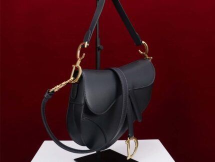 Replica Dior M0455 Saddle Bag With Strap Ultramatte Calfskin Black Gold