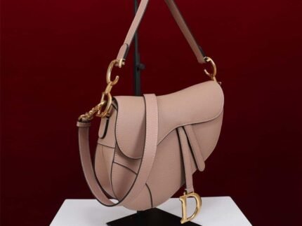 Replica Dior M0455 Saddle Bag With Strap Pink Grained Calfskin