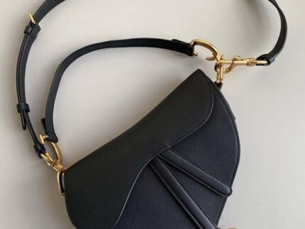 Replica Dior M0455 Saddle Bag With Strap Black Grained Calfskin