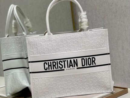 Replica Dior M1296 Medium Book Tote White Perforated and Embossed Oblique Calfskin