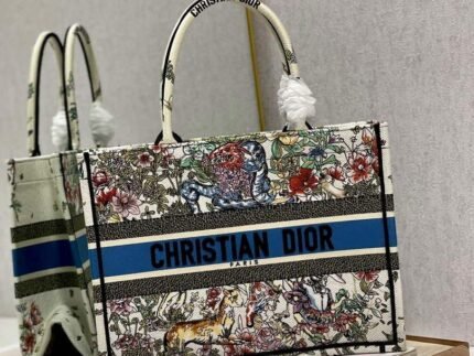 Replica Dior M1296 Medium Book Tote Latte D-Constellation Embroidery Beige
