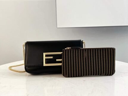 Replica Fendi 8521 Baguette Chain Midi Shoulder Bag Black