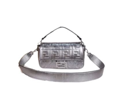 Fendi Baguette Chain Midi Medium Silver Bag For Woman 26cm/10in