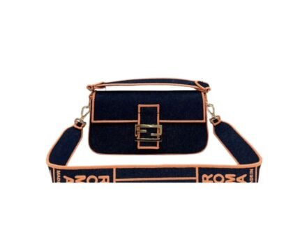 Fendi Baguette Blue Denim Orange Border Bag For Woman 26cm/10in