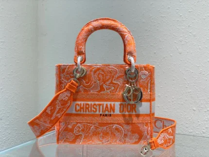 Christian Dior Medium Lady D-Lite Bag Orange, For Women, Women’s Handbags 24cm/9.5in CD M0565OROC_M057