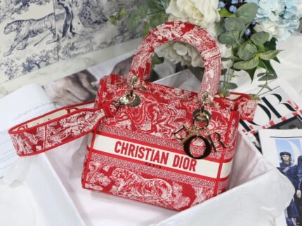 Christian Dior Medium Lady D-Lite Bag Red, For Women, Women’s Handbags 24cm/9.5in CD