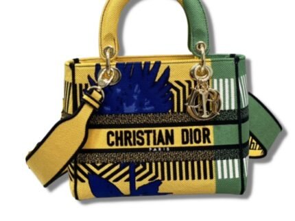 Christian Dior Medium Lady D-Lite Bag D-Flower Pop Embroidery, Bright Yellow/Green, For Women Women’s Handbags, 24cm CD M0565OROO_M886