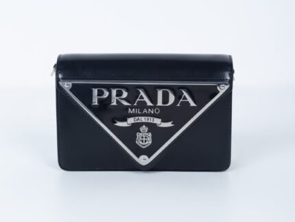 Prada Brushed Shoulder Bag Black For Women, Women’s Bags 6.7in/17cm