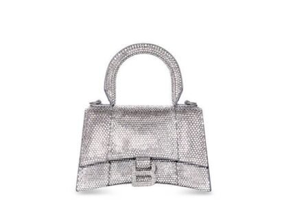 Furry Hourglass Small Handbag With Rhinestones In Grey/Pink/Yellow/Black For Women