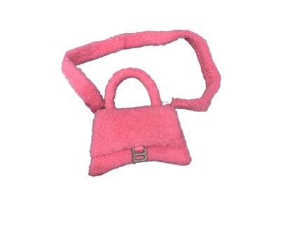 Furry Hourglass Small Handbag With Strap In Pink/Grey For Women 9.4in/24cm