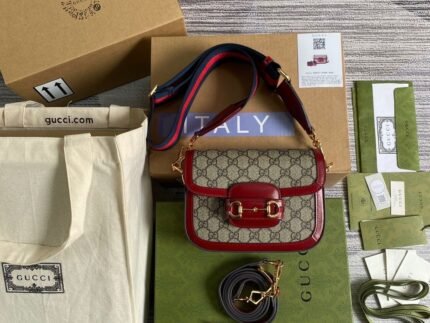 Gucci Horsebit 1955 GG Mini Bag Red For Women, Women’s Bags 8in/21cm GG