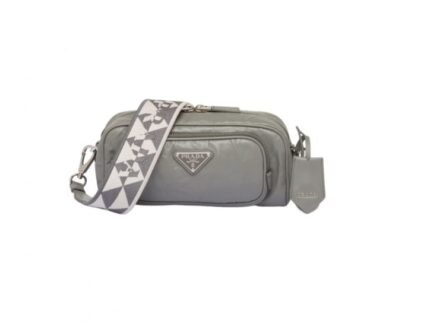 Nappa Antique Multi-Pocket Shoulder Bag In Grey/Black/Pink For Women 8.6 in/ 22cm 1BH198_UVL_F0480_V_4OO