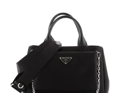 Zip Pocket Chain Tote Bag Tessuto In Black For Women 11in/ 28cm
